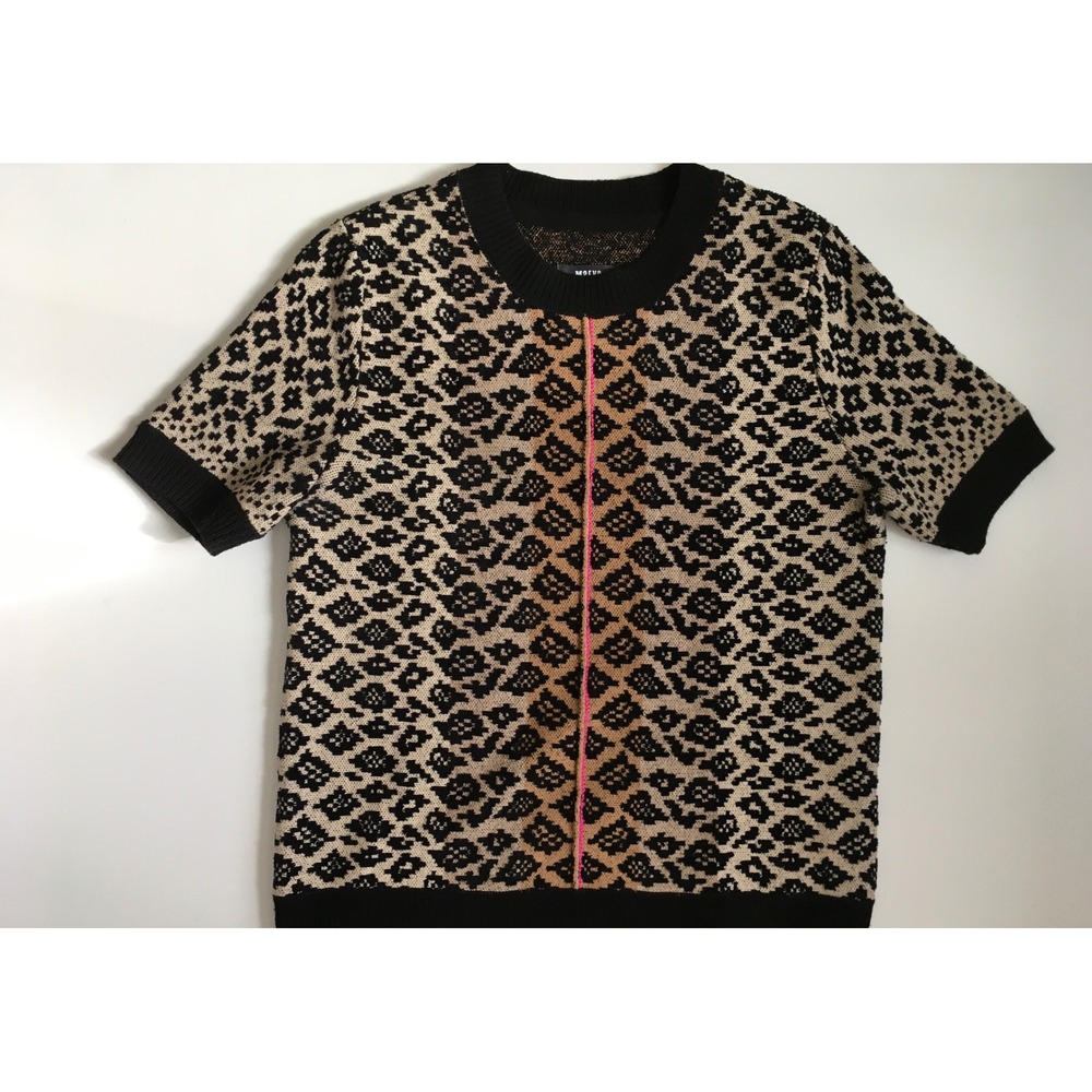 Maeve Anthropologie Leopard Print Short Sleeve Wool Blend Sweater S